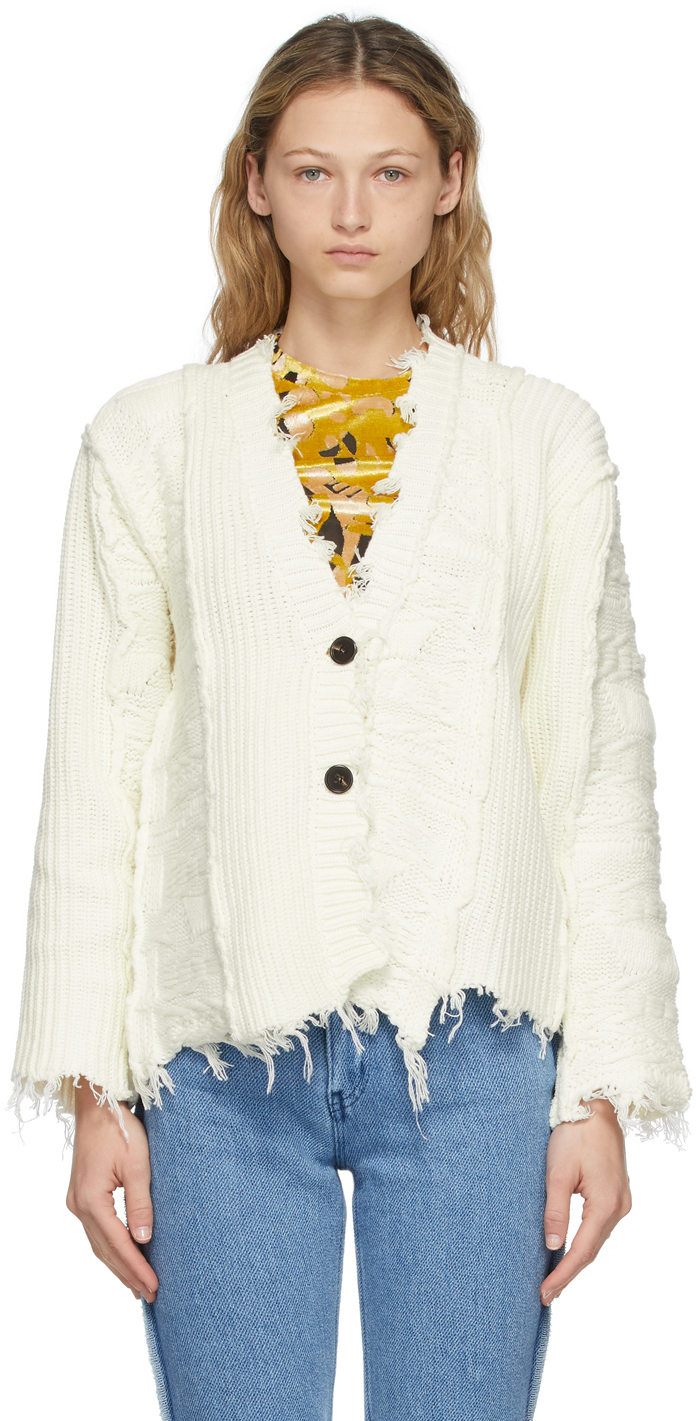 PERVERZE Off-White Knit Wave Stripe Cardigan PERVERZE