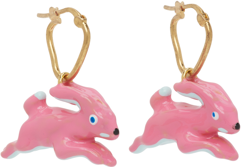 Marni Gold & Pink Rabbit Earrings Marni