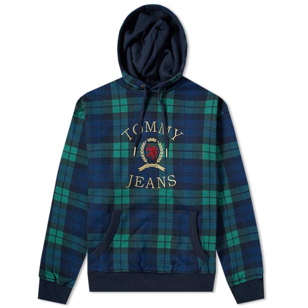 tommy jeans plaid crest logo hoodie