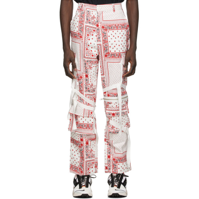 red and white cargo pants