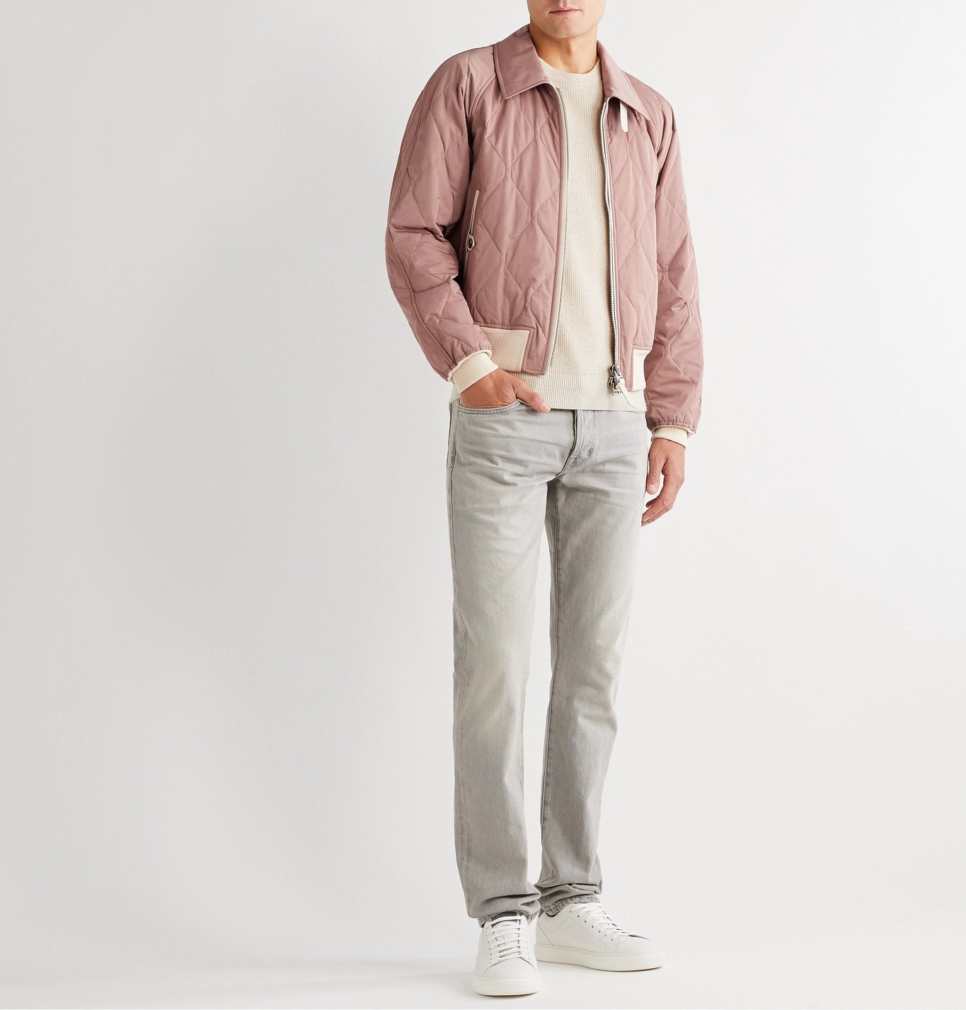 TOM FORD - Leather-Trimmed Quilted Shell Bomber Jacket - Pink TOM FORD