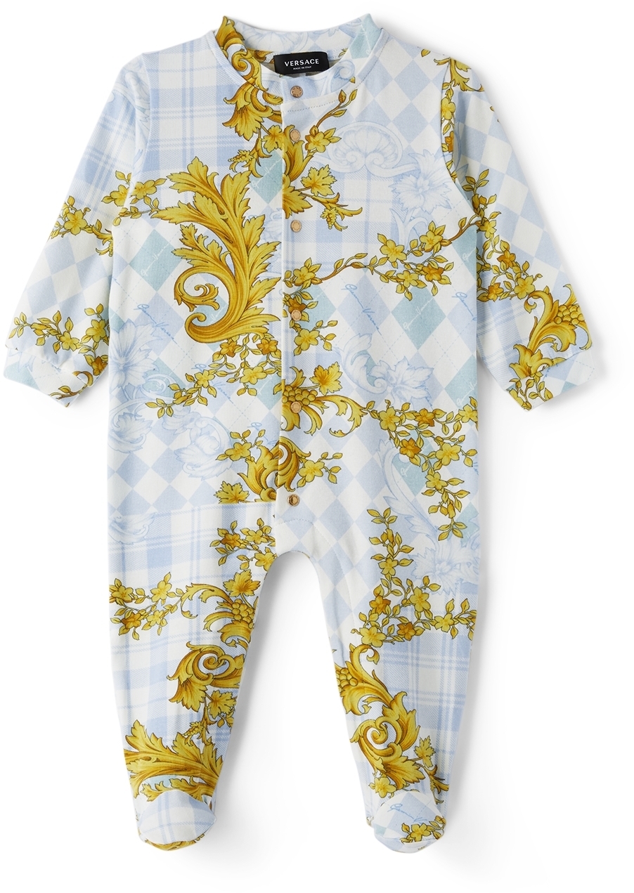 Versace Baby Blue Barocco Argyle Bodysuit Versace