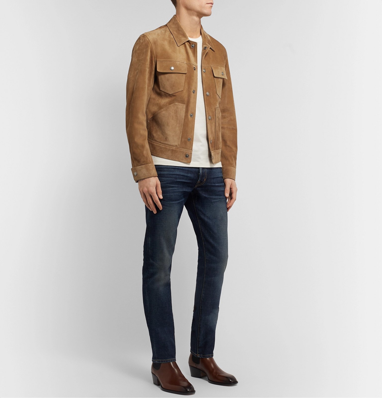 TOM FORD - Slim-Fit Suede Trucker Jacket - Brown TOM FORD