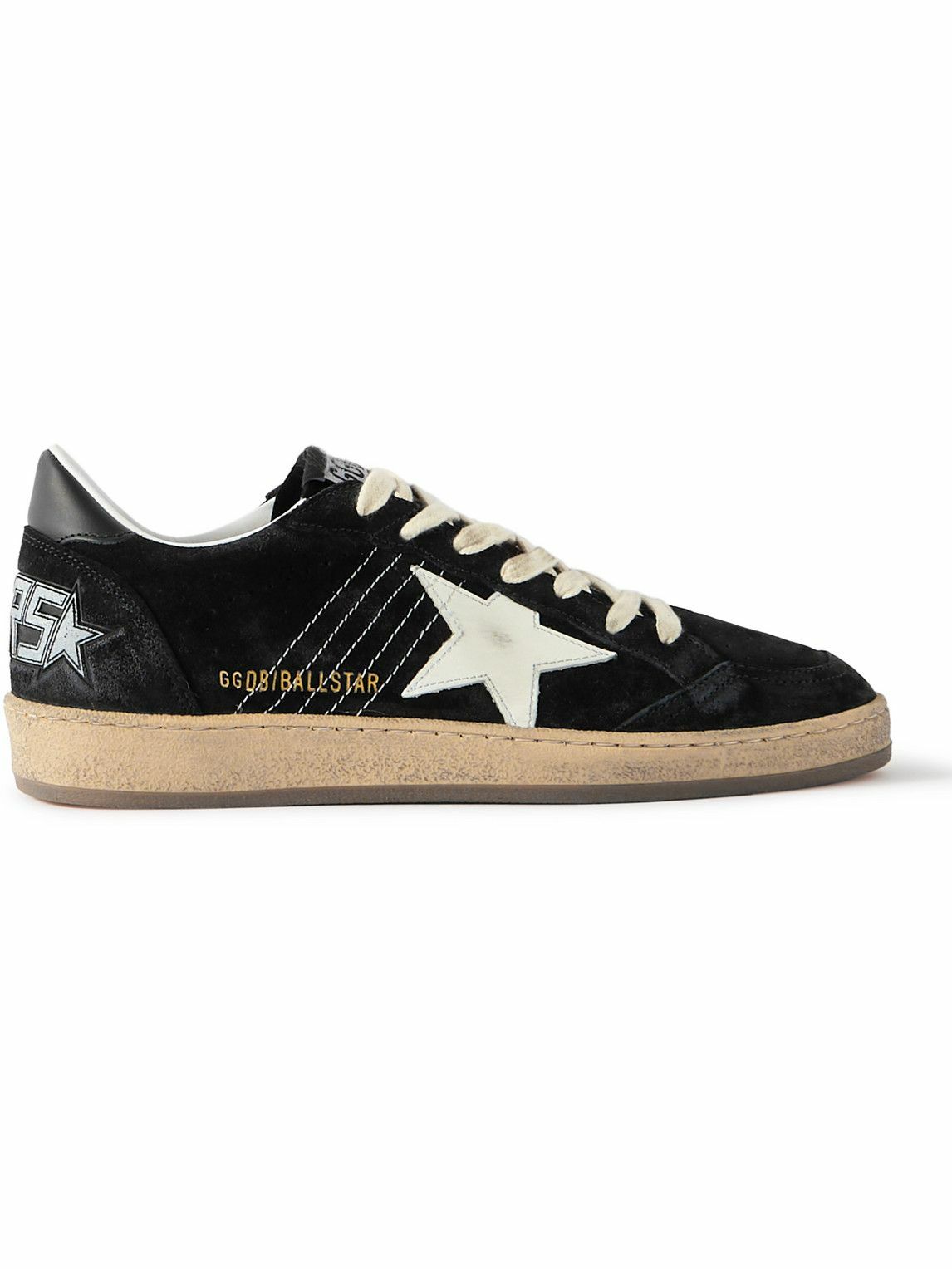 Golden Goose Ball Star Distressed Suede and Leather Sneakers Black