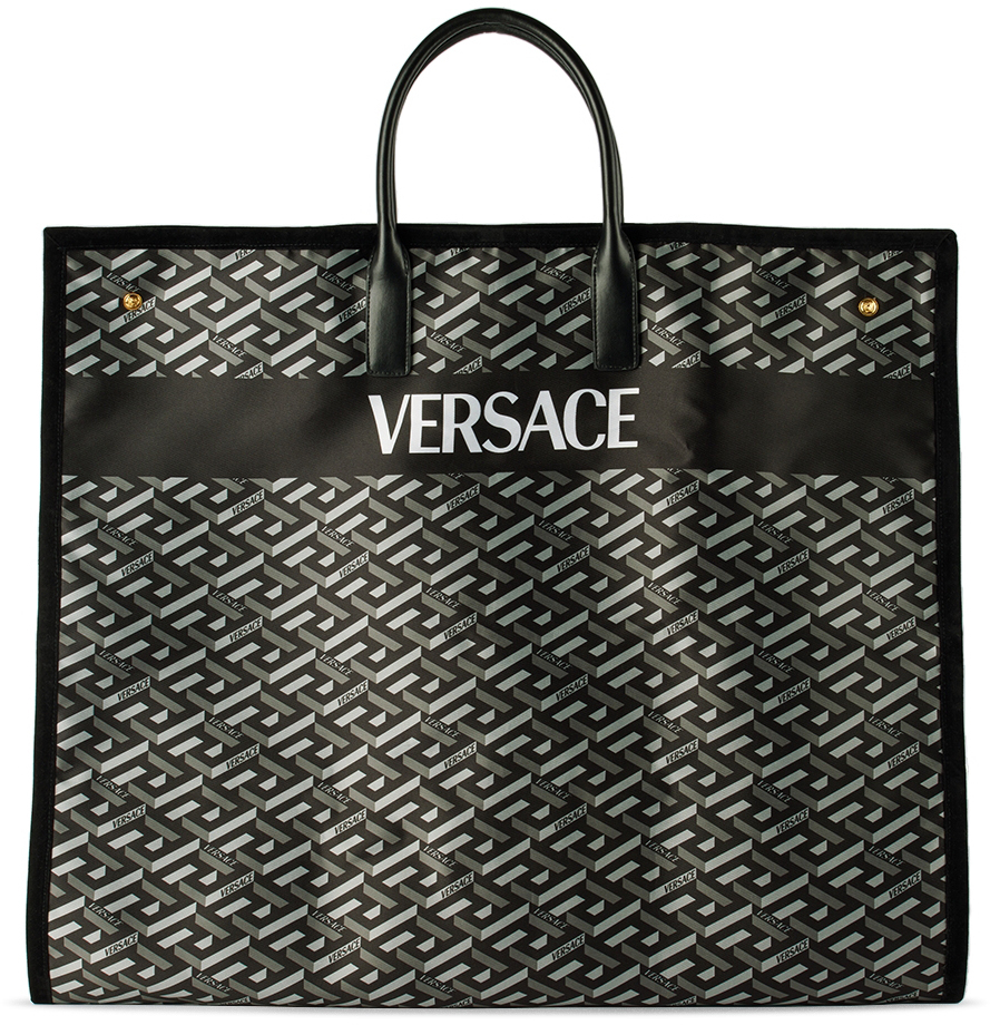 Versace Black & Gray La Greca Travel Garment Bag Versace