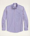 Brooks Brothers Men's Stretch Regent Regular-Fit Sport Shirt, Non-Iron Stripe | Medium Blue