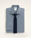 Brooks Brothers Men's Milano Slim-Fit Dress Shirt, Poplin English Collar Gingham | Grey/Navy