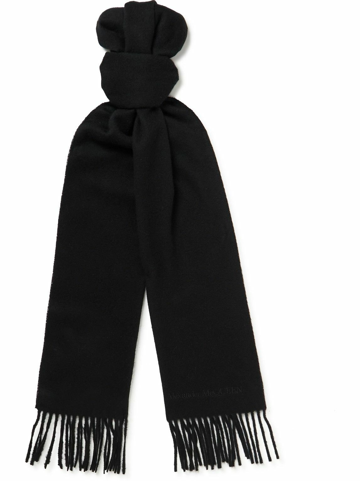 Photo: Alexander McQueen - Fringed Logo-Embroidered Cashmere Scarf - Black