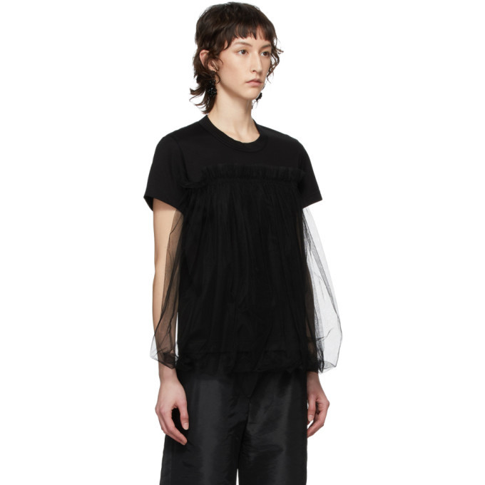 Noir Kei Ninomiya Black Tulle Overlay T-Shirt Noir Kei Ninomiya