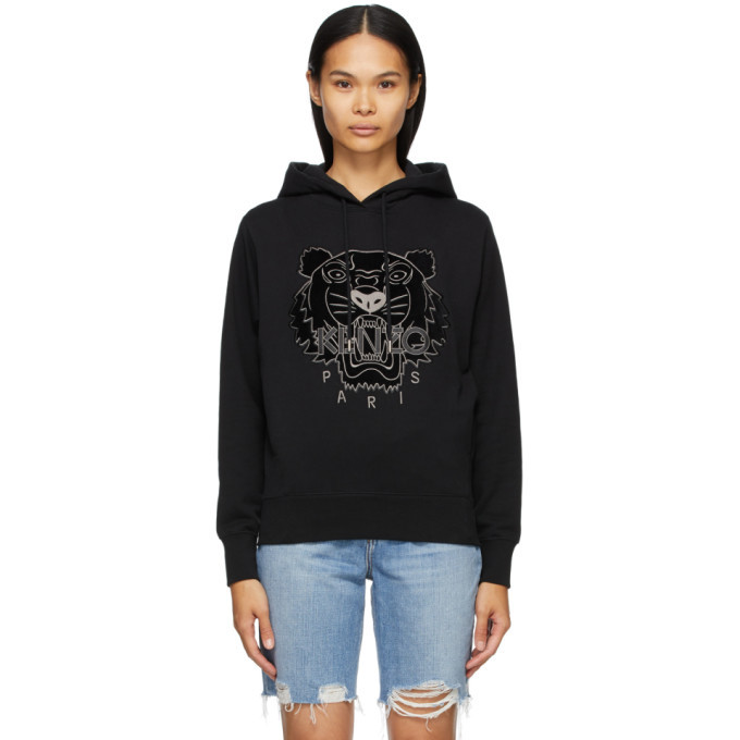 Kenzo Black Velvet Tiger Head Hoodie Kenzo