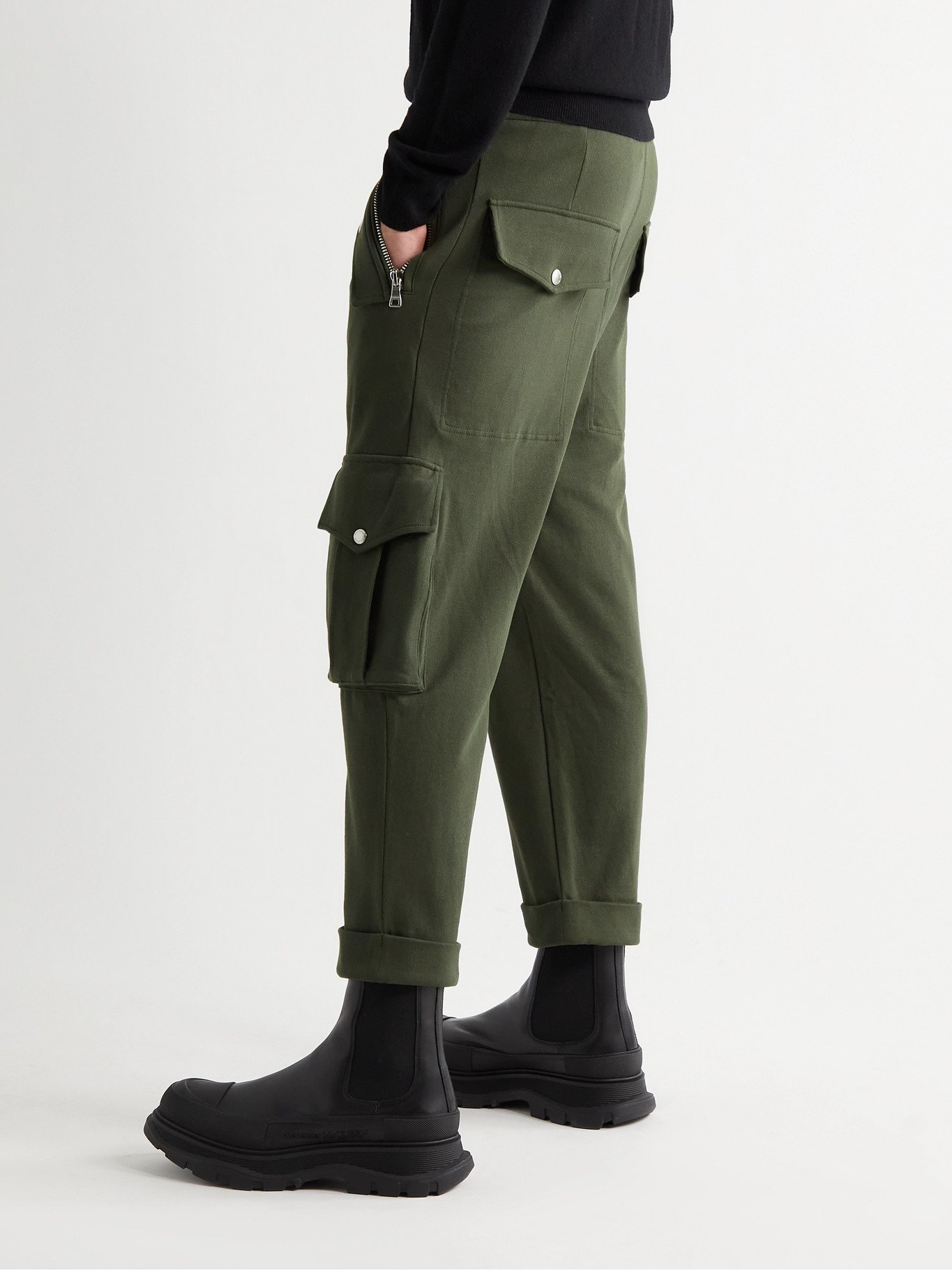 Tapered Cotton-Jersey Drawstring Cargo 