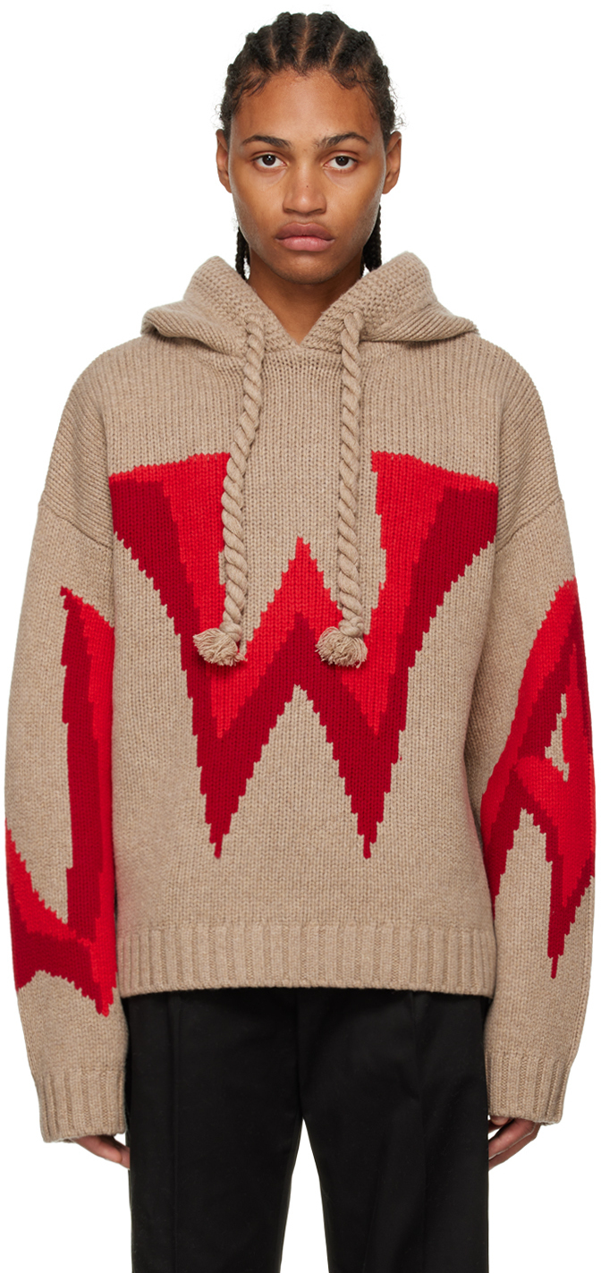 JW Anderson Taupe & Red Gothic Chunky Hoodie JW Anderson