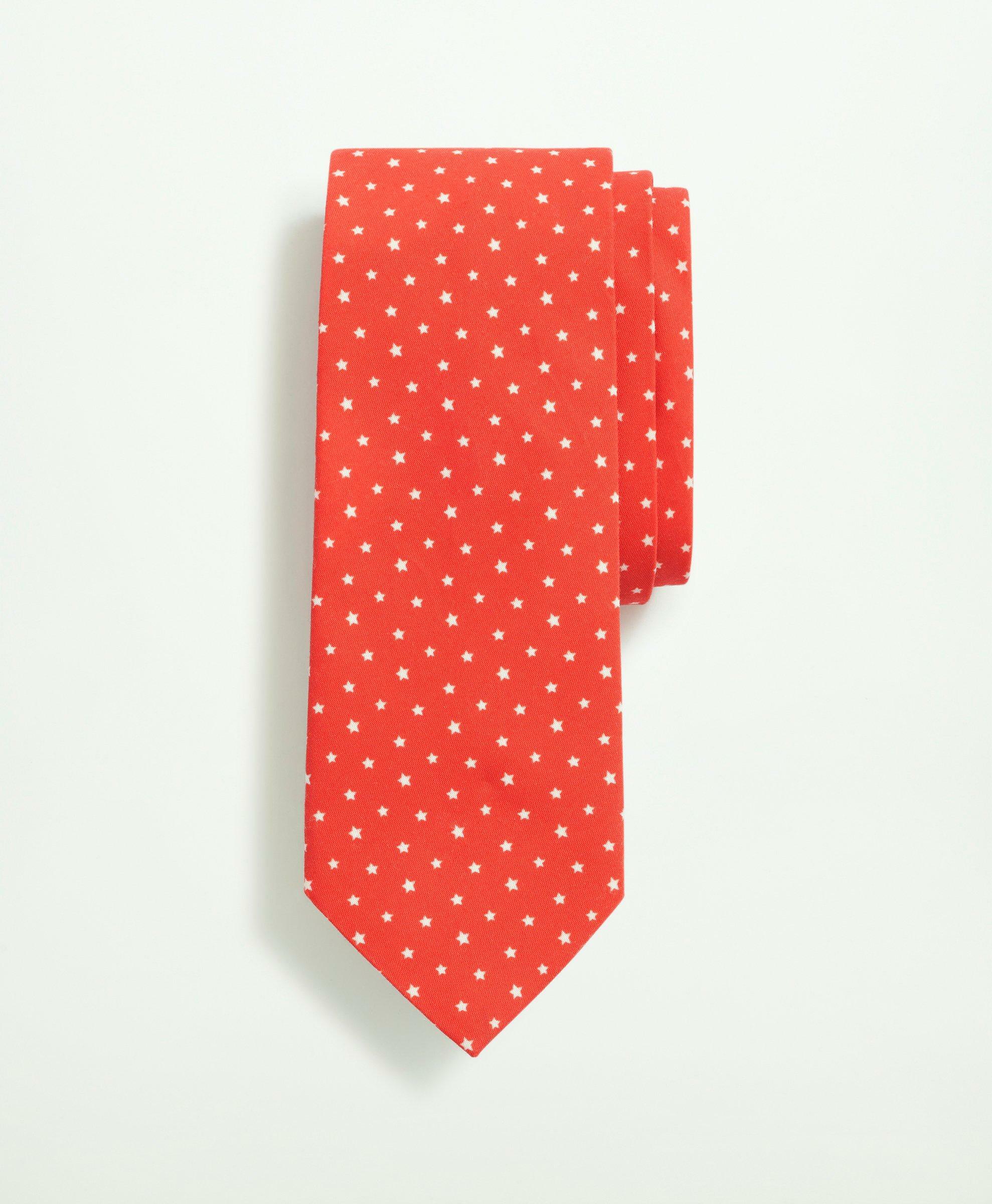 Brooks Brothers Men's Cotton Jacquard Star Pattern Tie | Red