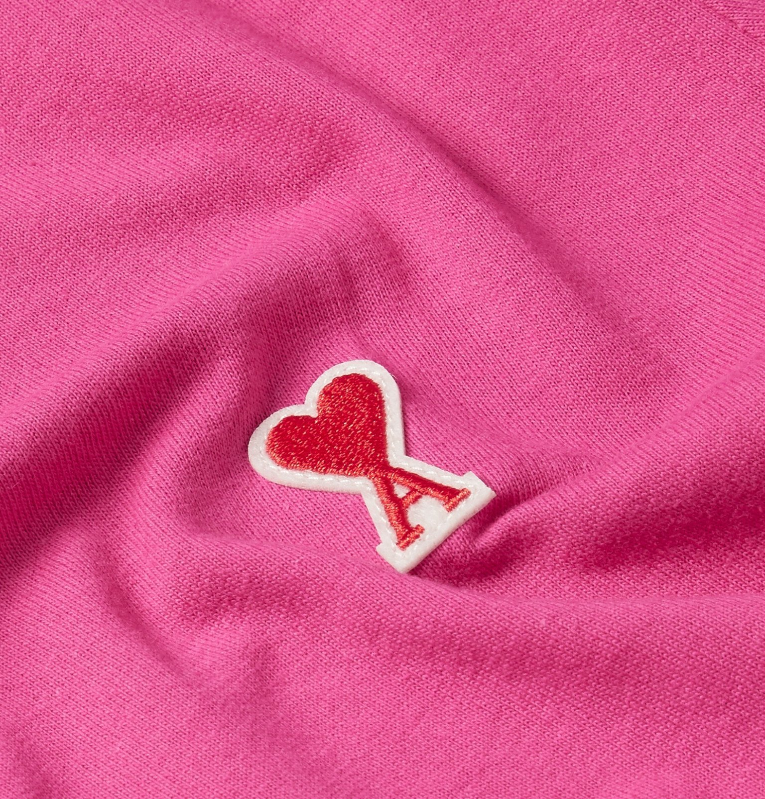 AMI - Logo-Appliquéd Cotton-Jersey T-Shirt - Pink AMI