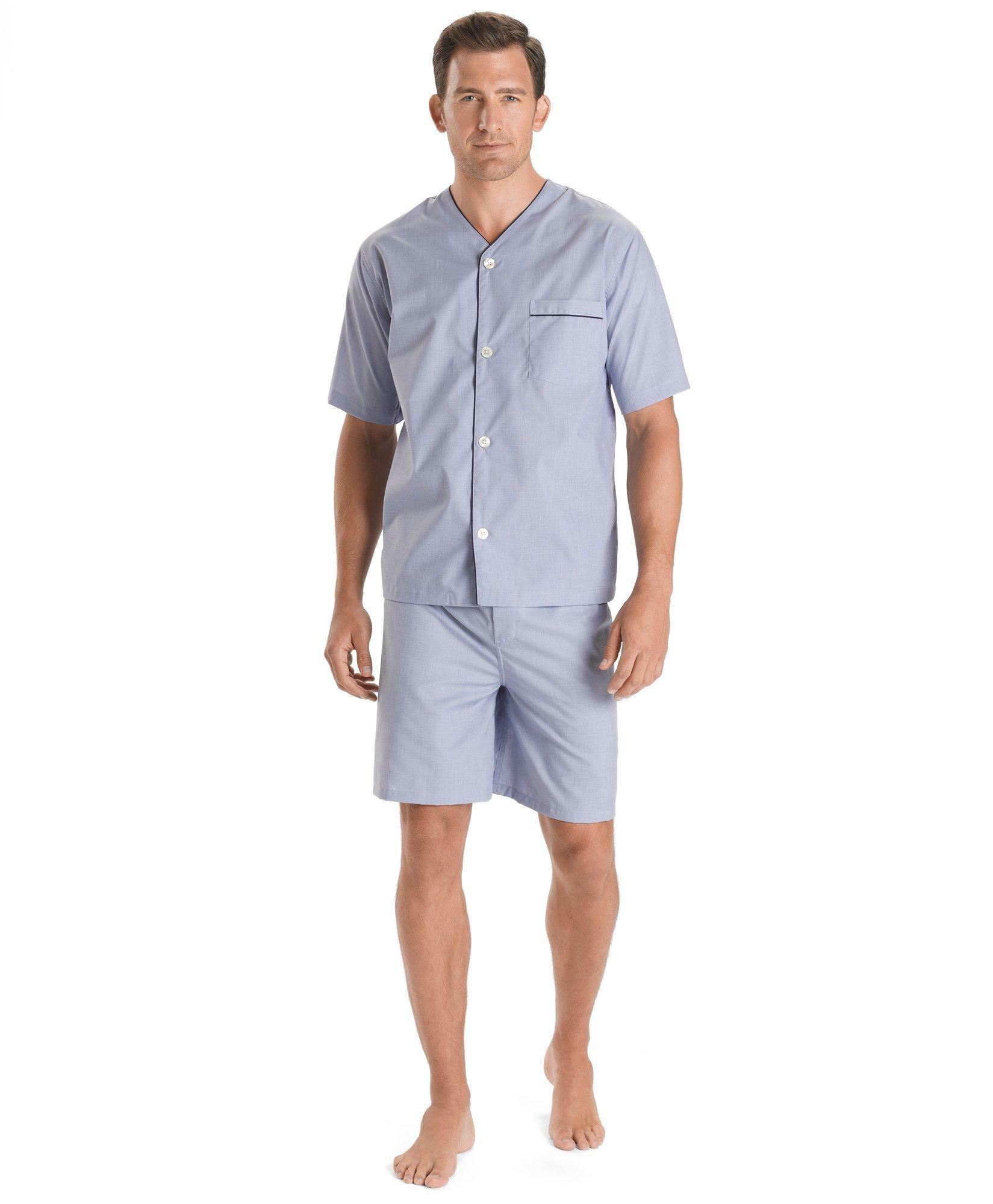 Brooks Brothers Men's Wrinkle-Resistant Short Pajamas | Blue