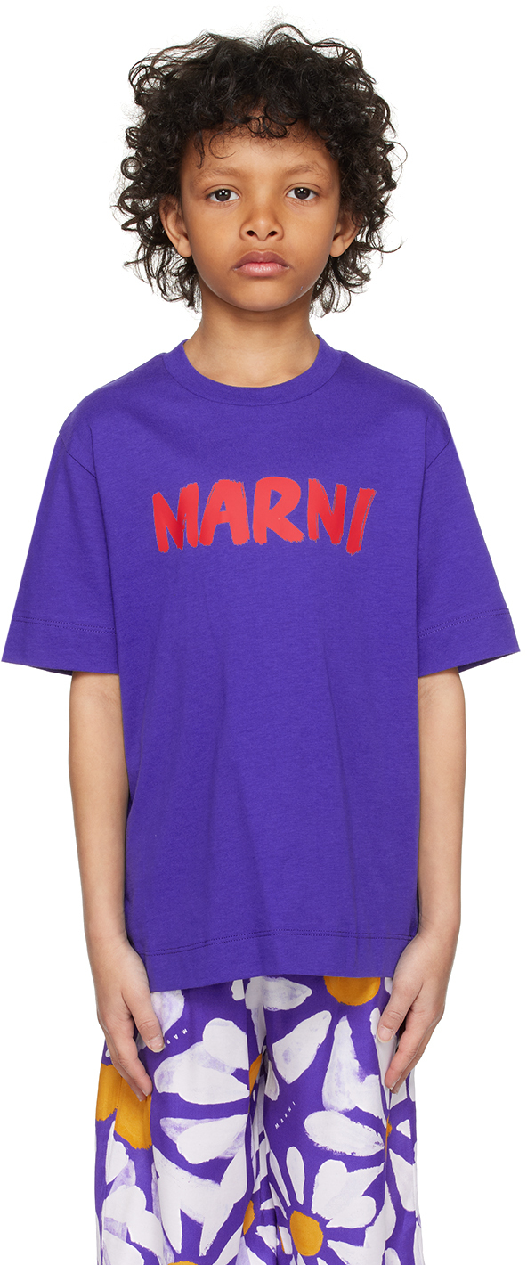 Marni Kids Blue Printed T-Shirt Marni
