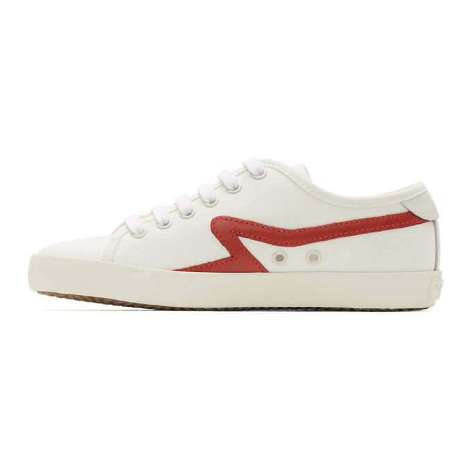 rag and bone White and Red Canvas Court Sneakers Rag and Bone