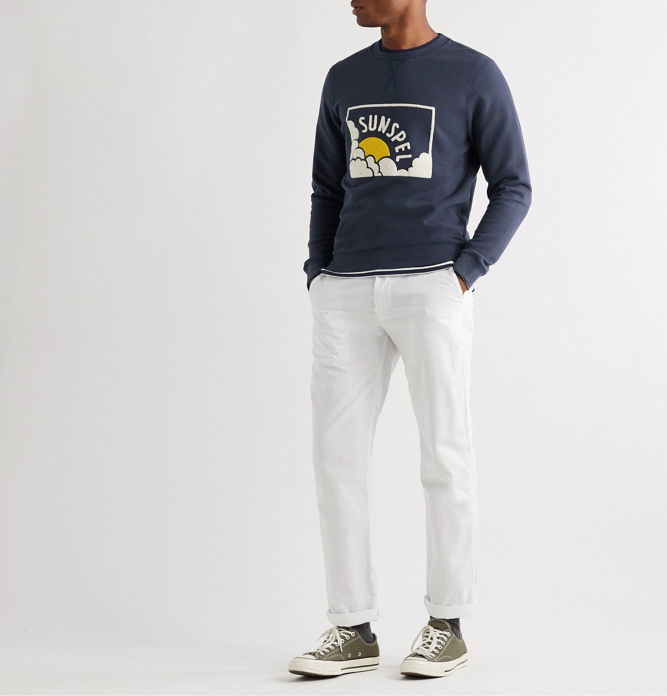 Sunspel - Logo-Flocked Loopback Cotton-Jersey Sweatshirt - Blue 