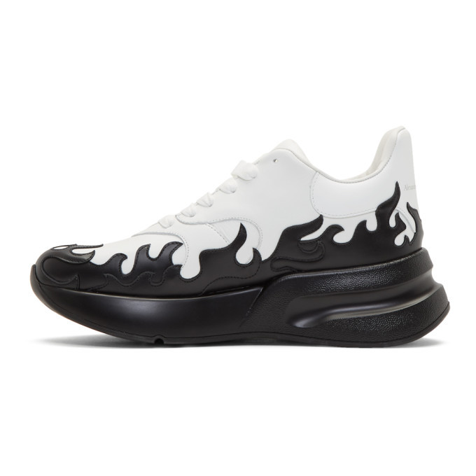 Alexander McQueen White and Black Flames Oversized Runner Sneakers