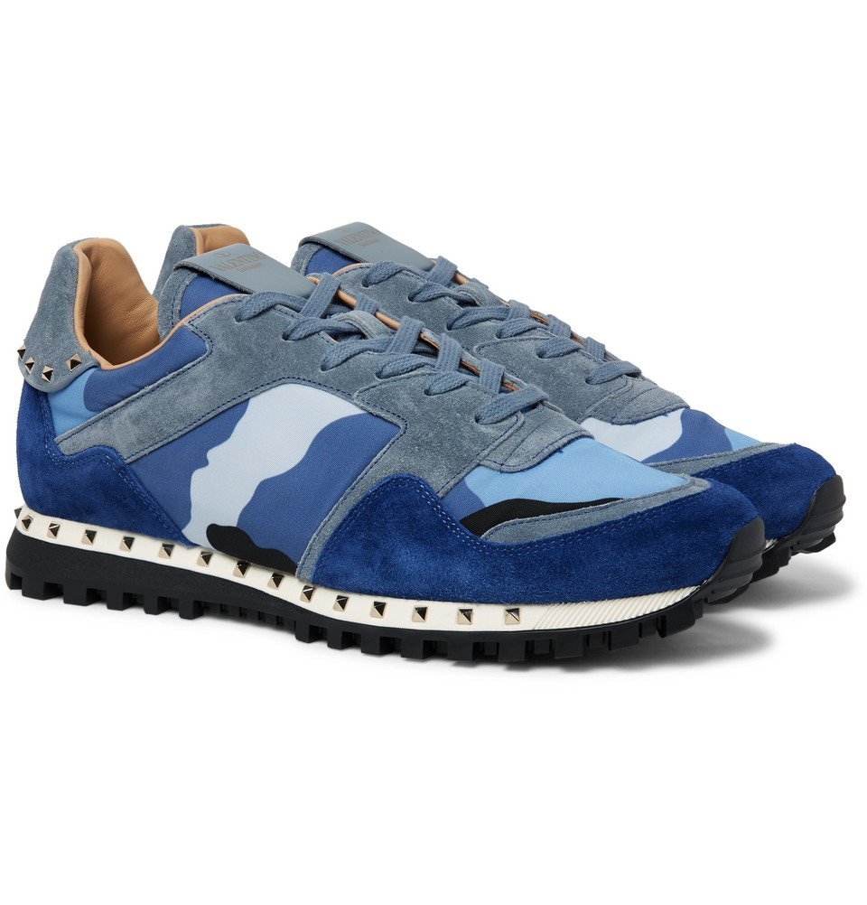 Valentino - Garavani Rockstud and Camouflage-Print Sneakers - Men Royal blue Valentino Garavani