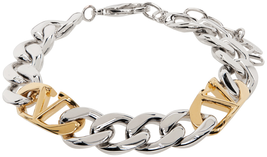 Valentino Garavani Silver & Gold VLogo Bracelet Valentino Garavani