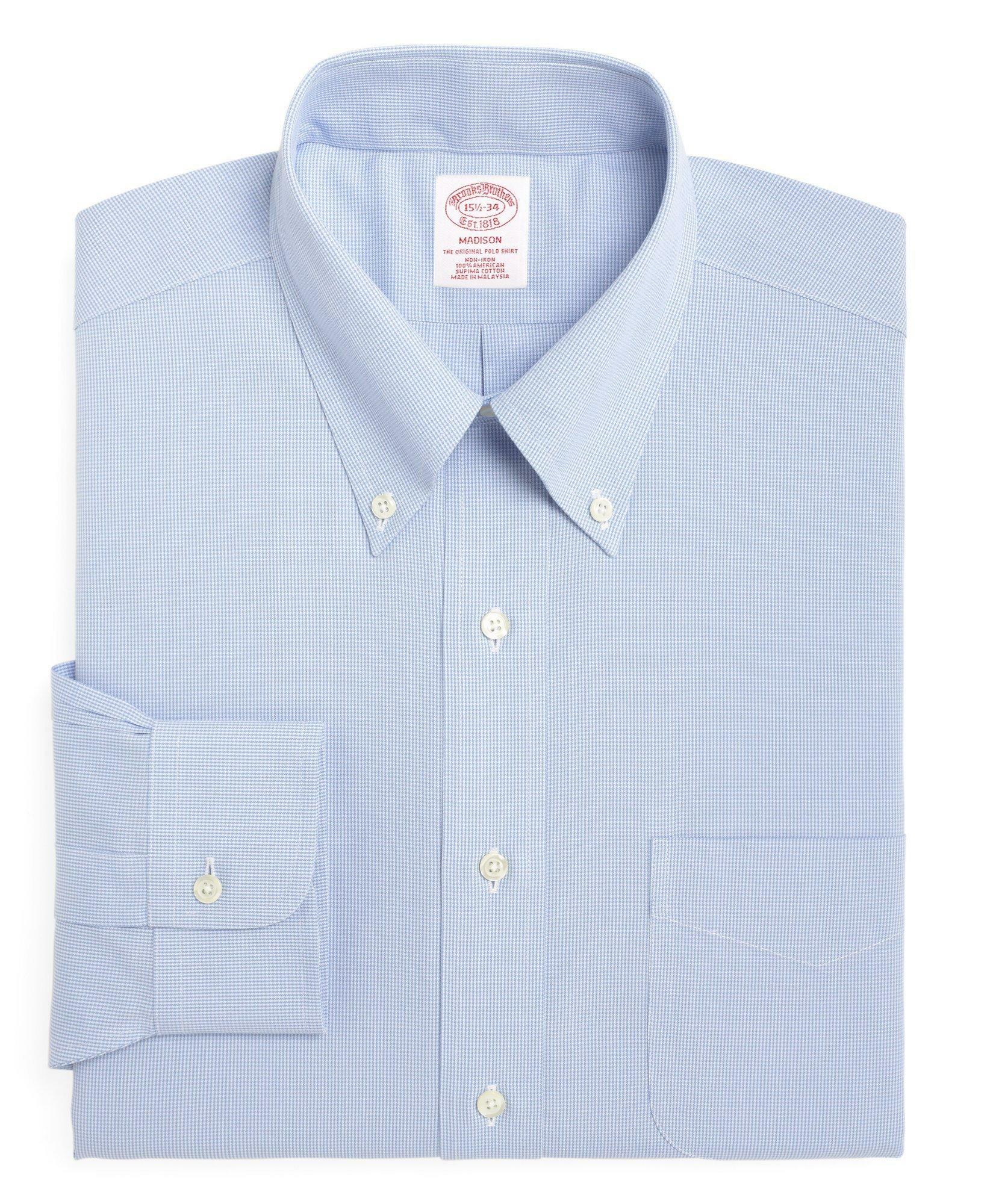 Brooks Brothers Men's Madison Relaxed-Fit Dress Shirt, Non-Iron Houndstooth | Light Blue