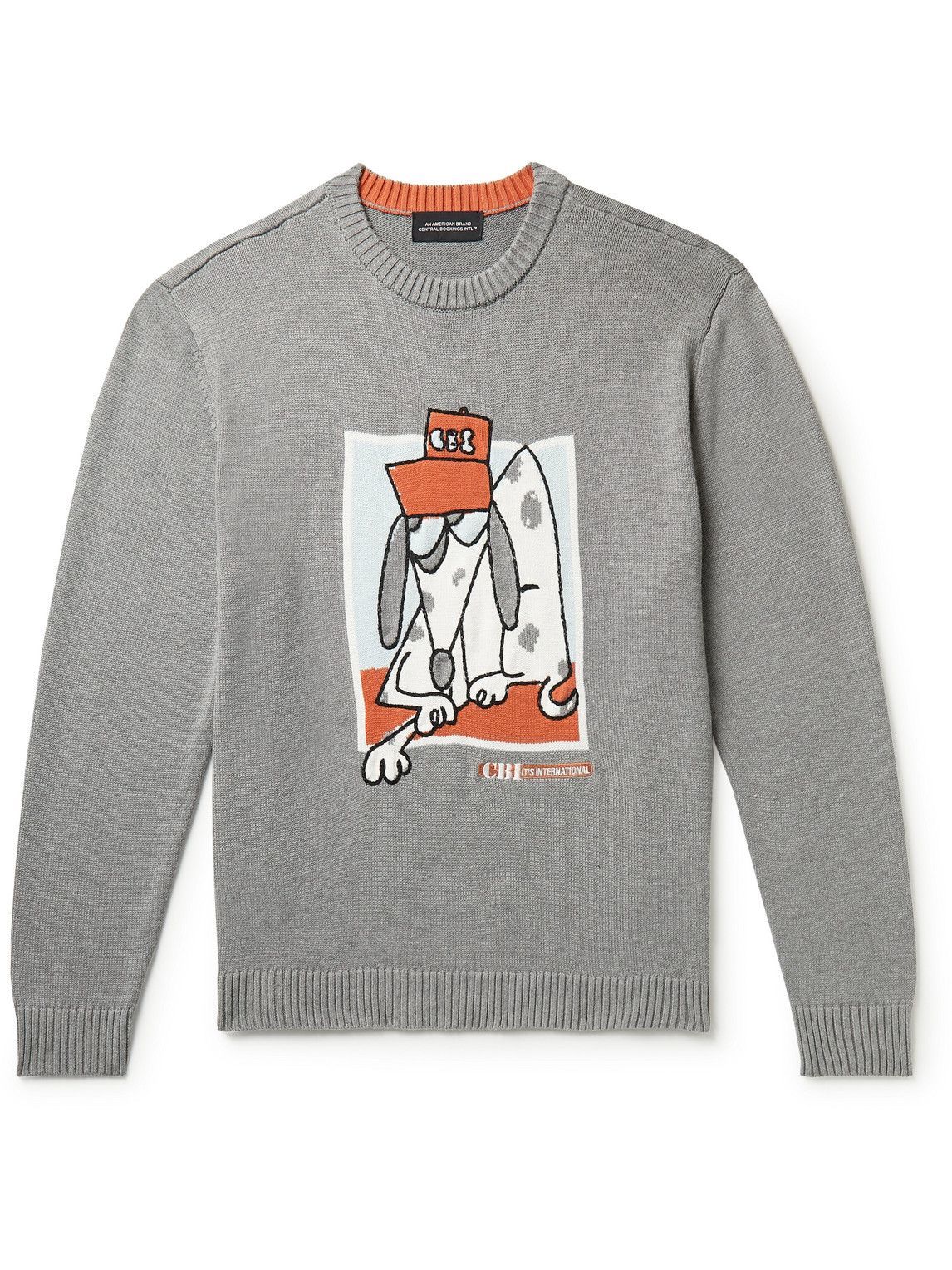Central Bookings Intl™️ - Embroidered Intarsia Cotton Sweater - Gray