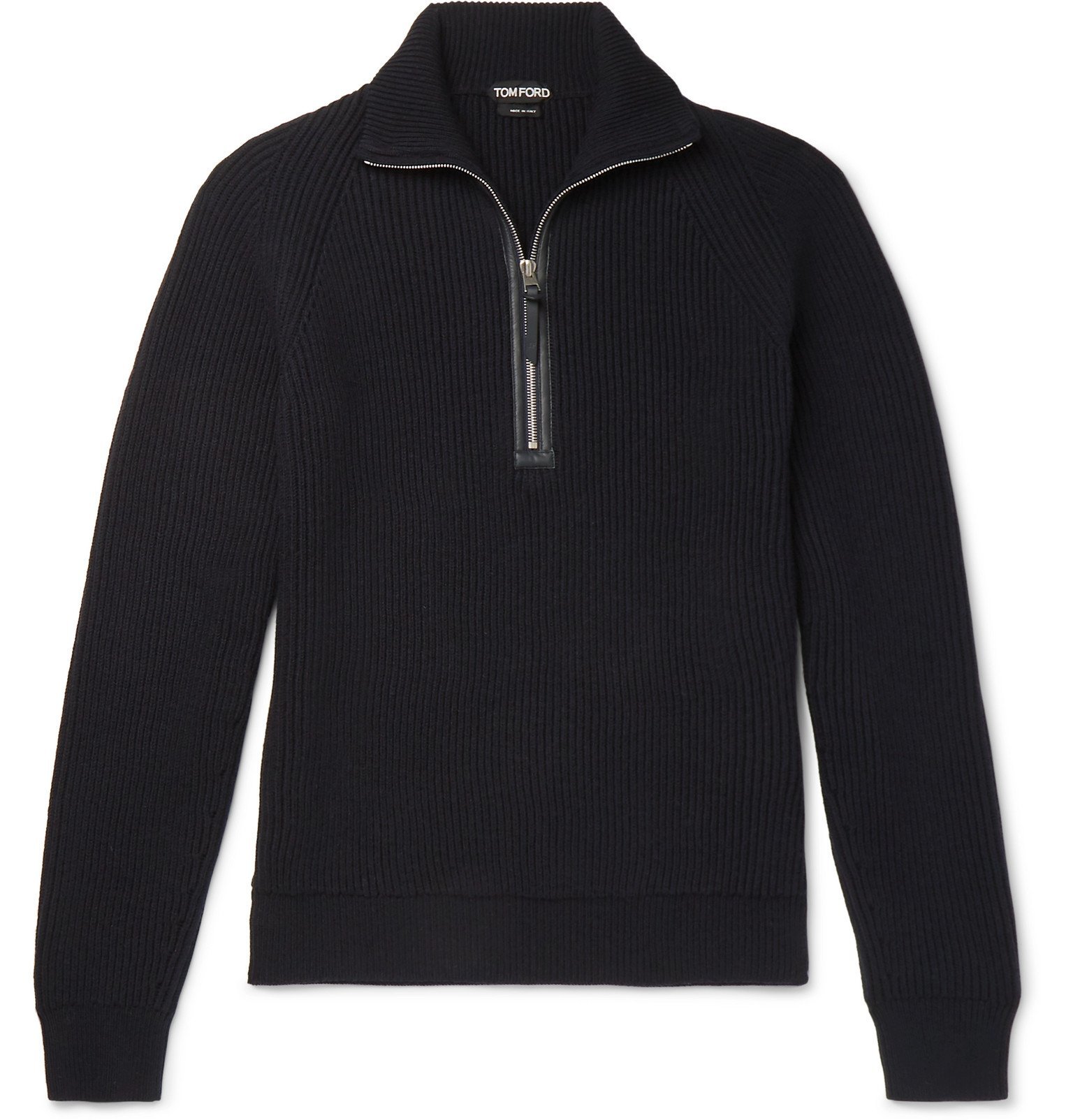 TOM FORD - Slim-Fit Leather-Trimmed Ribbed Merino Wool and Cashmere ...