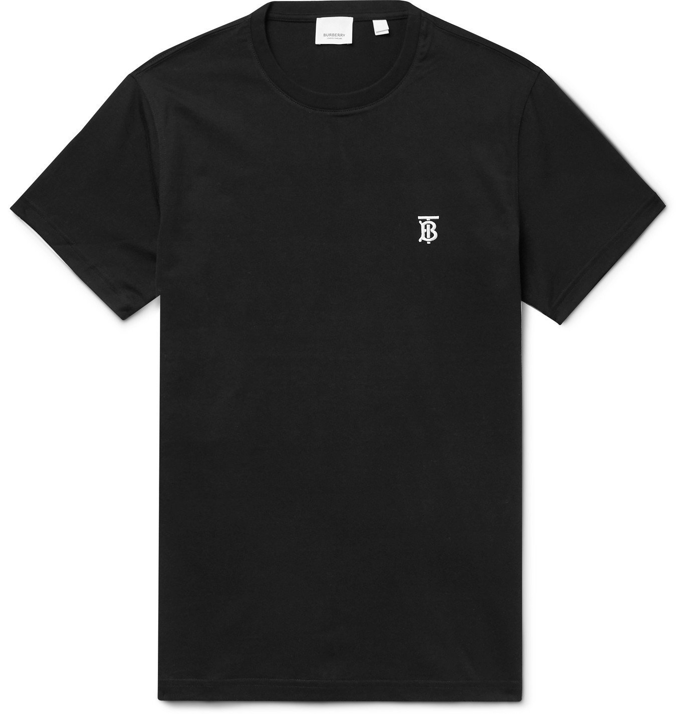 BURBERRY - Logo-Embroidered Cotton-Jersey T-Shirt - Black Burberry