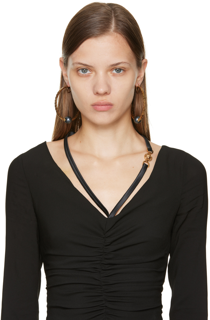 Versace Gold & Black Greca Earrings Versace