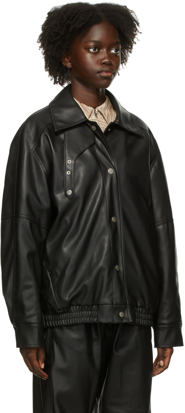 TheOpen Product Black Faux-Leather Bomber Jacket TheOpen Product