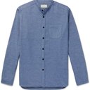 OLIVER SPENCER - Rutherford Grandad-Collar Mélange Cotton Shirt - Blue