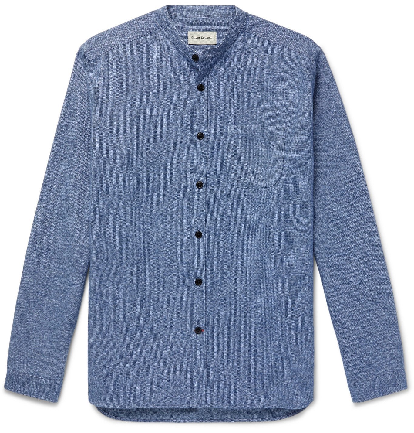 OLIVER SPENCER - Rutherford Grandad-Collar Mélange Cotton Shirt - Blue
