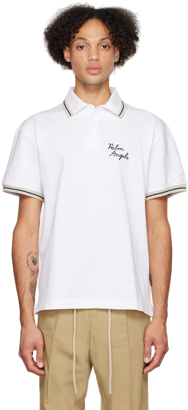 Palm Angels White Embroidered Polo Palm Angels