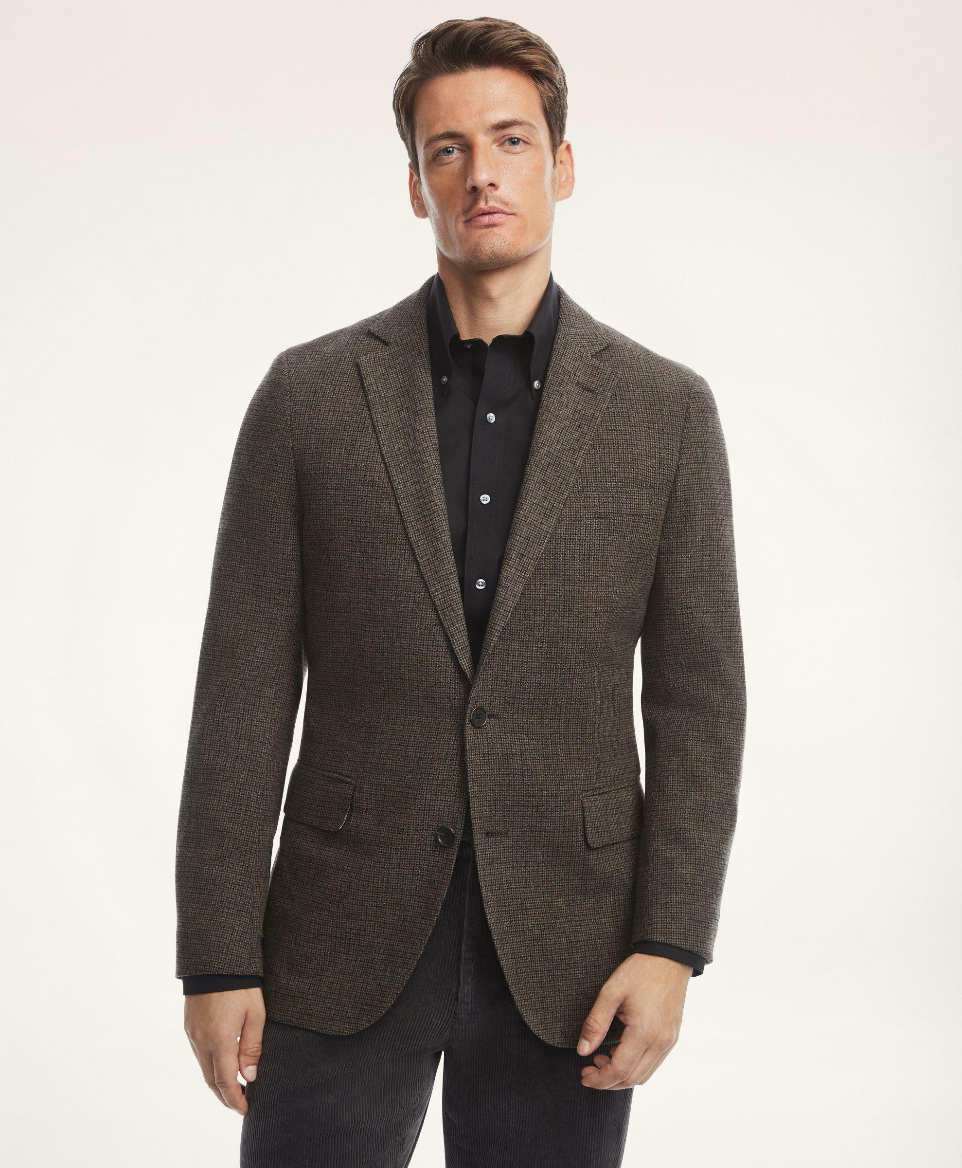 Brooks Brothers Men's Regent Fit Merino Wool Flannel Mini-Houndstooth Suit Jacket | Brown