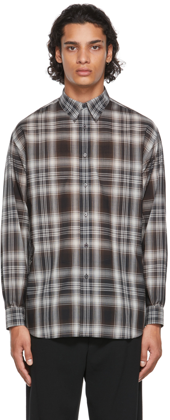 AURALEE Black & Brown Wool Check Shirt Auralee