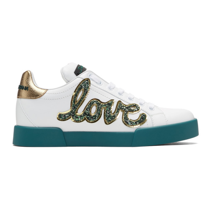 Dolce and Gabbana White Glitter Love Patch Sneakers Dolce & Gabbana