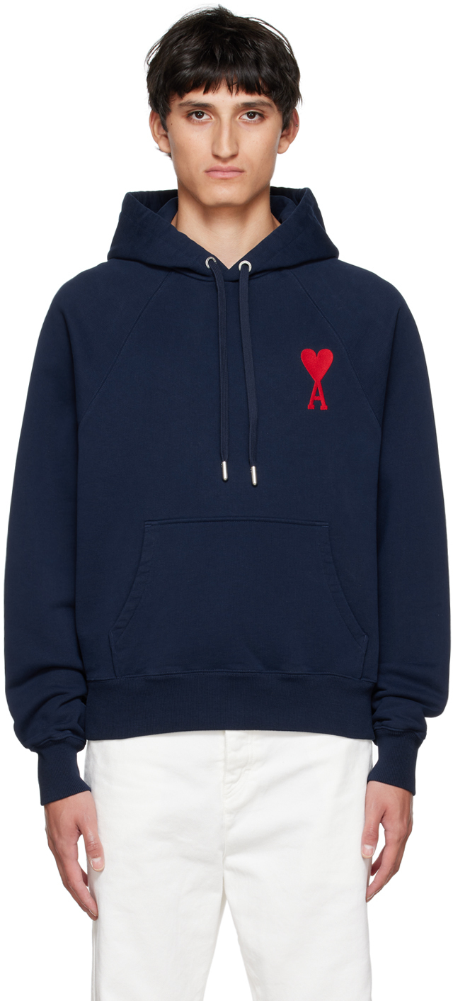 AMI Alexandre Mattiussi Navy Ami de Cœur Hoodie AMI Alexandre Mattiussi