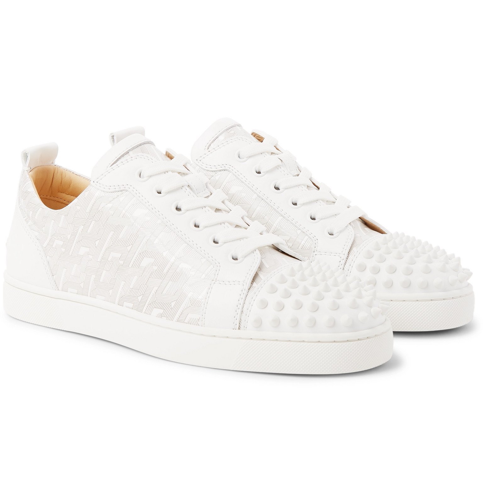 Christian - Louis Junior Spikes Printed Leather Sneakers - White Christian Louboutin