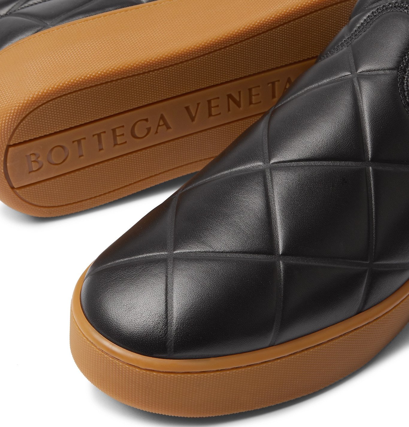 Bottega Veneta - Debossed Leather Slip-On Sneakers - Black Bottega Veneta