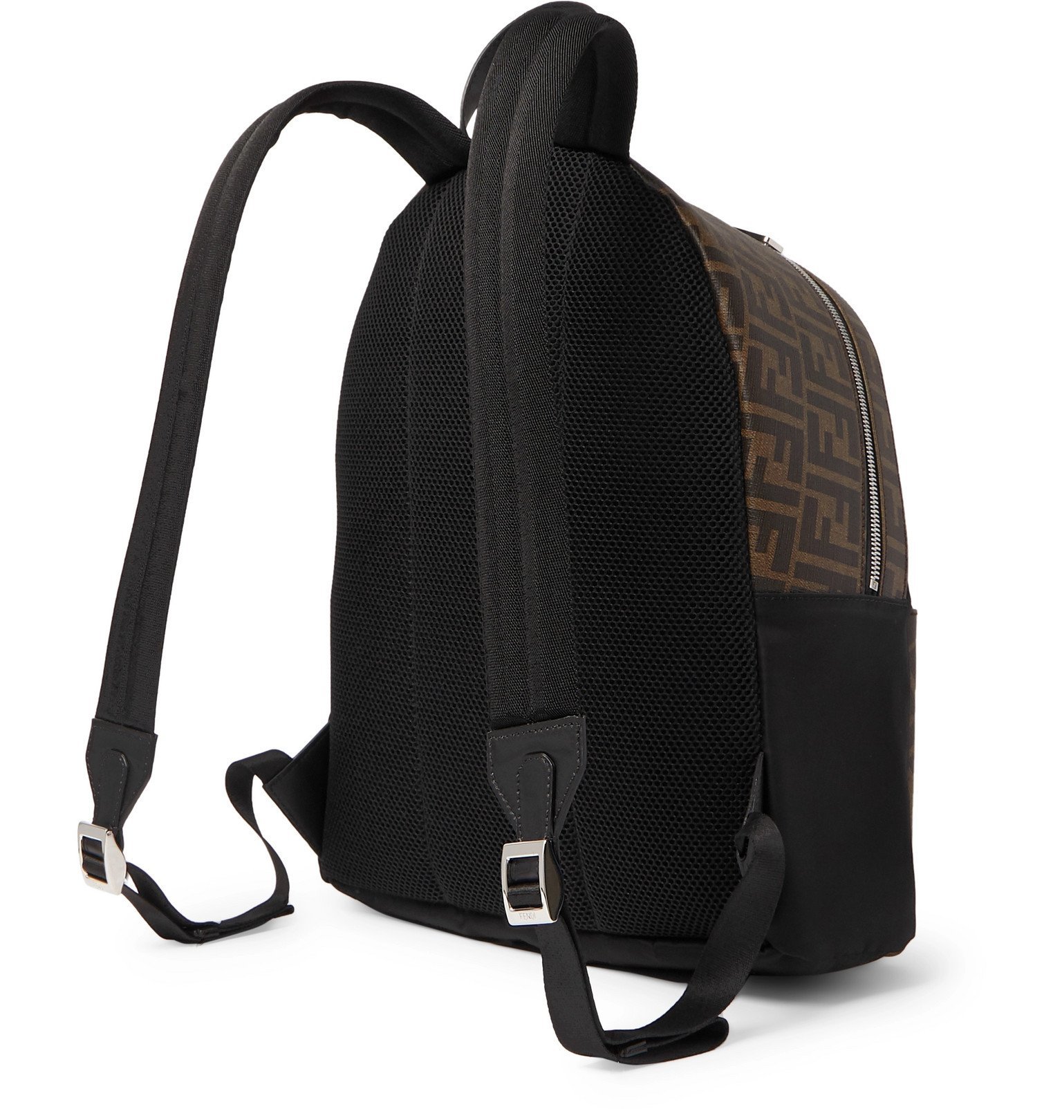 Fendi LogoPrint CoatedCanvas and Shell Backpack Brown Fendi