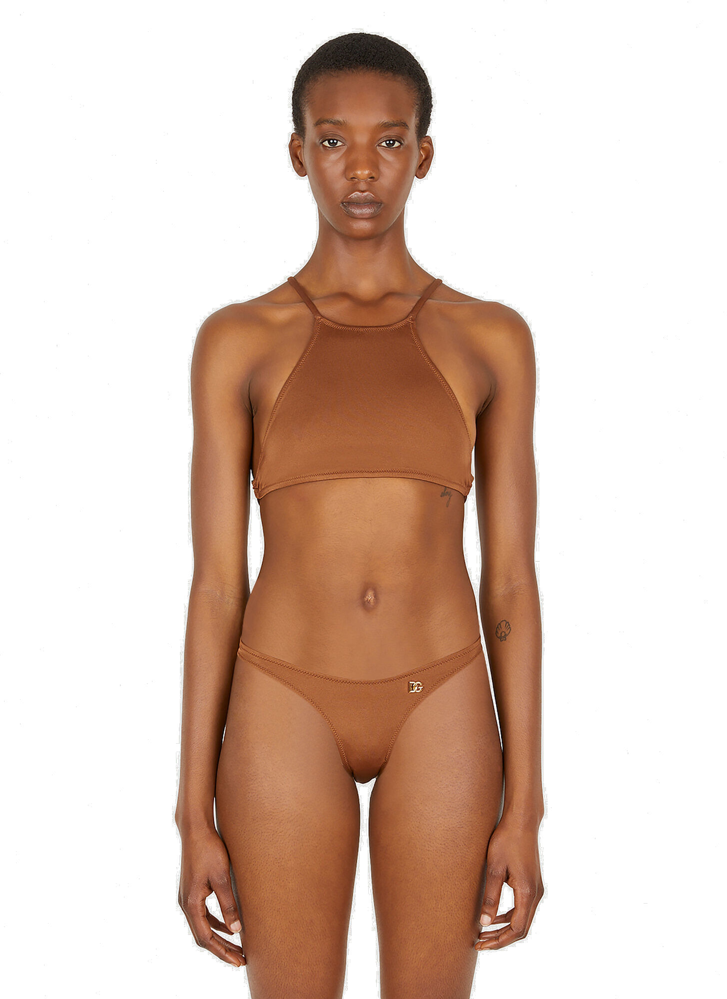 Photo: Logo Plaque Halter Bikini in Brown