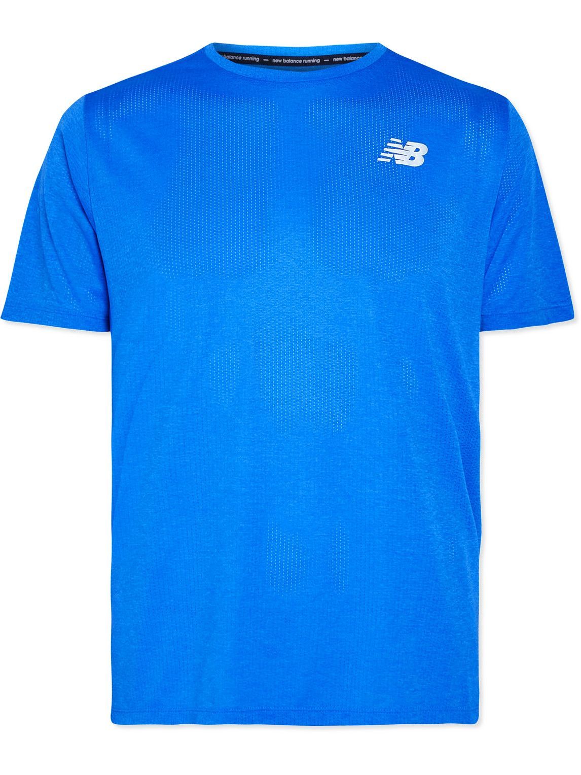 Photo: New Balance - Impact Logo-Print Recycled Mesh T-Shirt - Blue