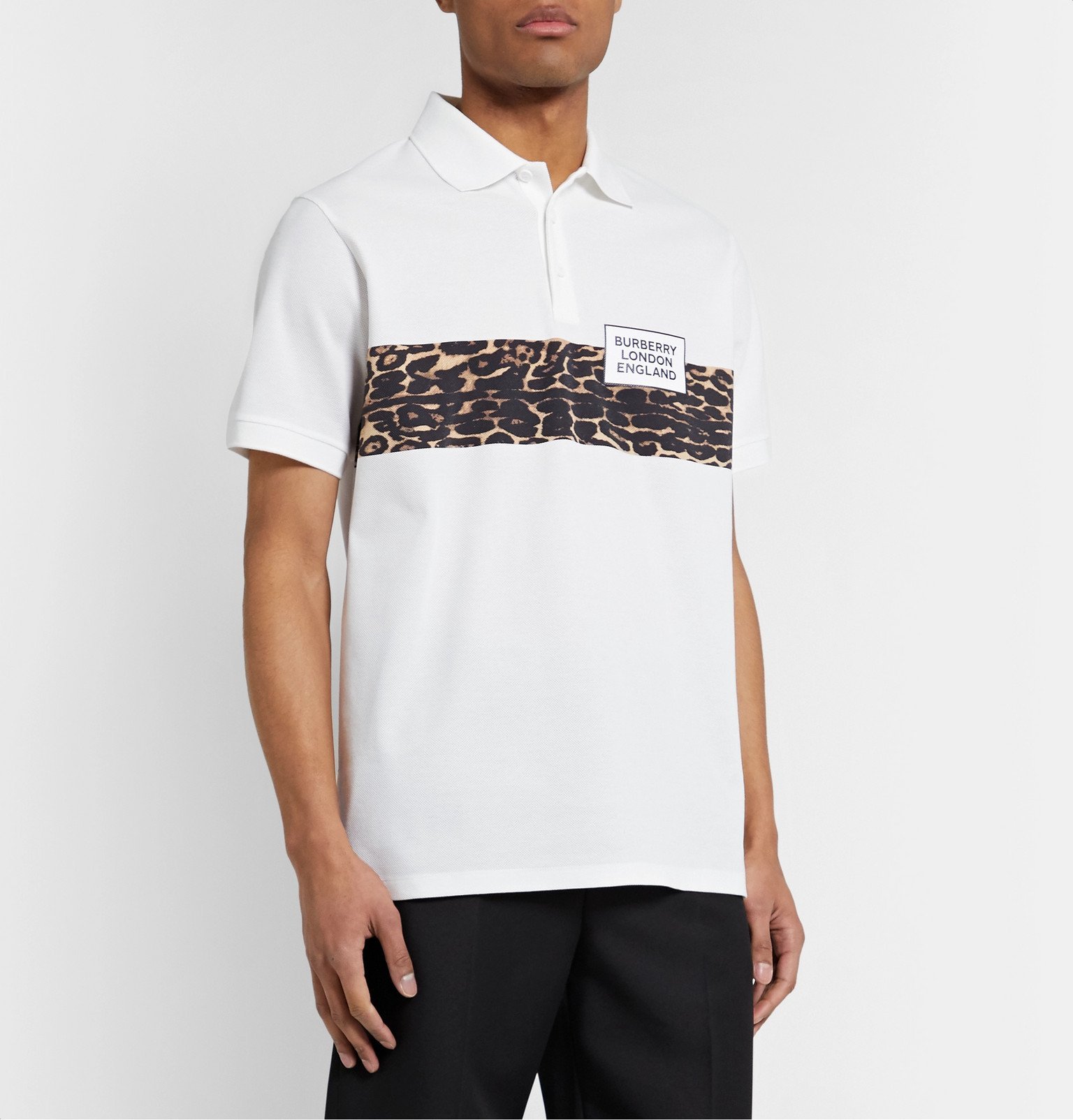 Burberry - Leopard-Print Cotton-Piqué Polo Shirt - White Burberry