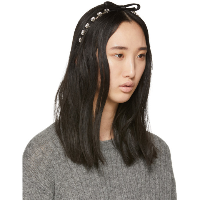 Miu Miu Silver and Black Crystal Bow Headband Miu Miu