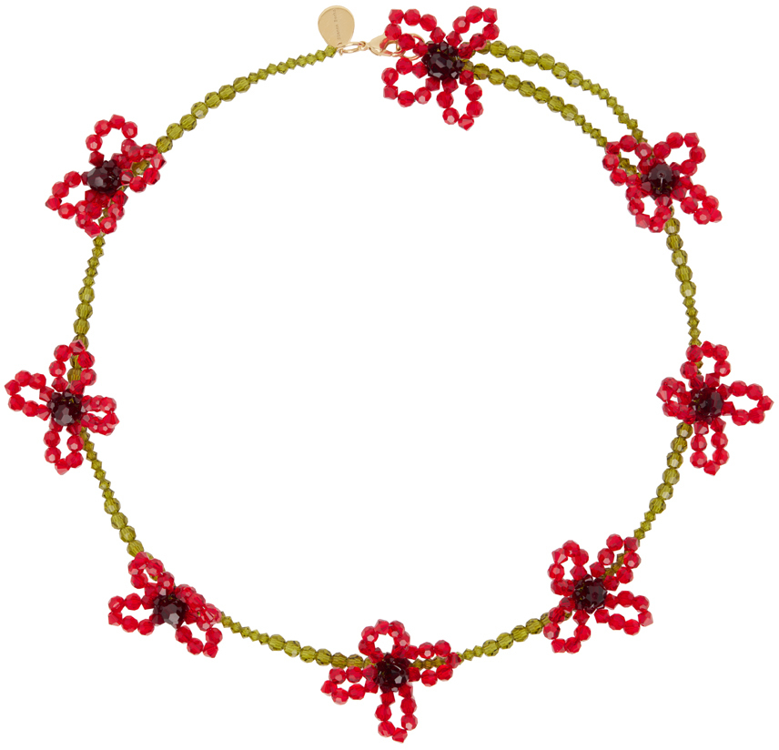Photo: Simone Rocha Green & Red Beaded Flower Necklace