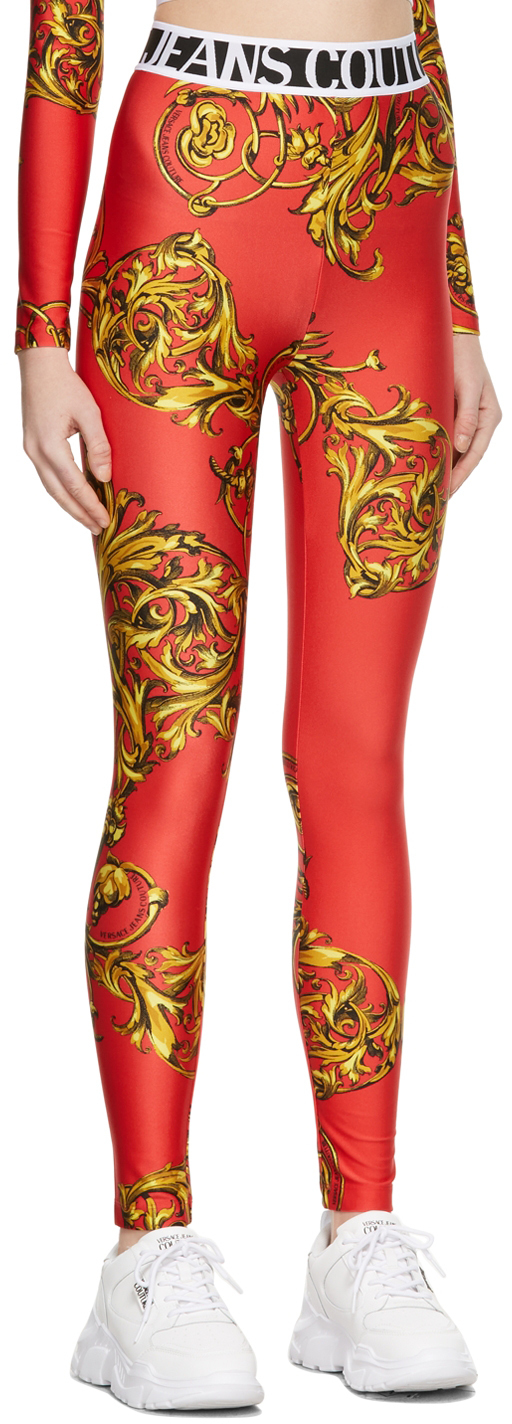 Versace Jeans Couture Red Regalia Baroque Leggings Versace