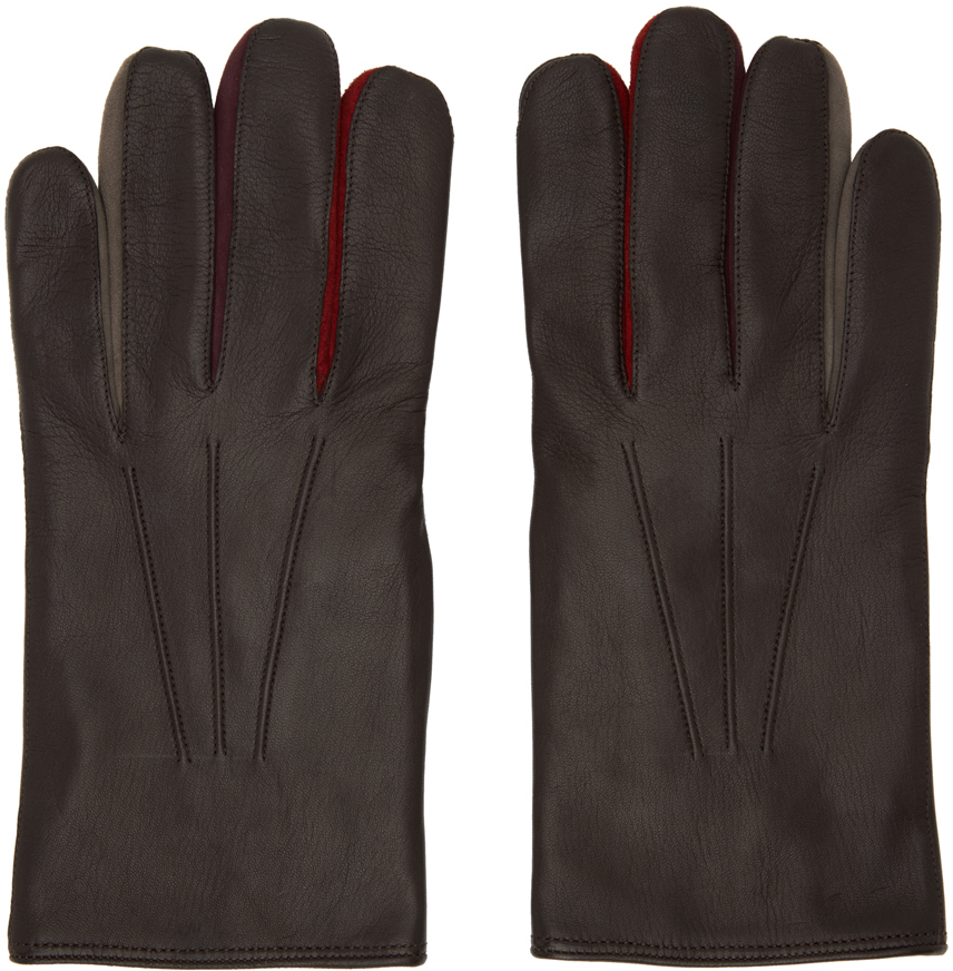 Paul Smith Brown Concertina Leather Gloves Paul Smith