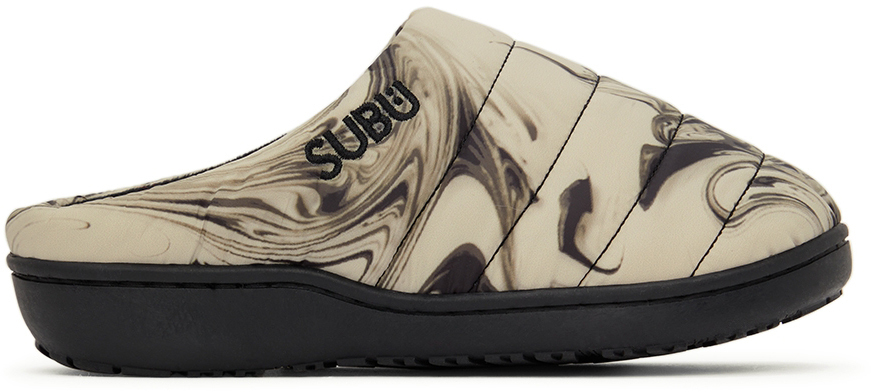 SSENSE Exclusive & White Quilted Suminagashi Slippers SSENSE Men Shoes Slippers 