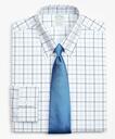 Brooks Brothers Men's Stretch Milano Slim-Fit Dress Shirt, Non-Iron Poplin Button-Down Collar Double-Grid Check | Blue